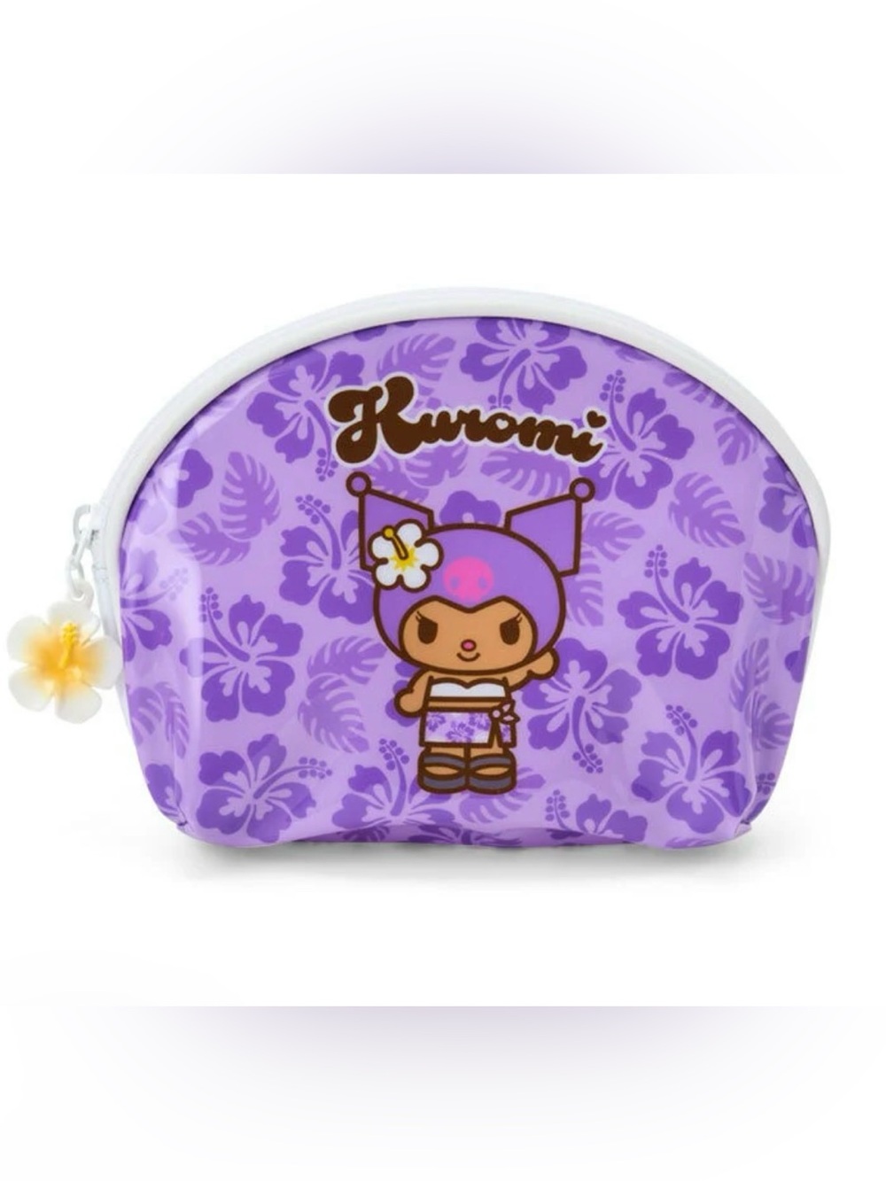 Kuromi Small Zipper Pouch Suntan Series w Hibiscus Plumeria Details NWT